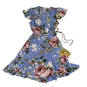 Floral Blue Wrap Dress